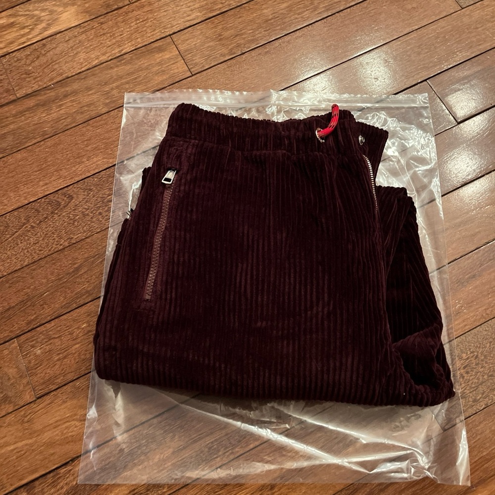 NWT Moncler Burgundy Wide Leg Corduroy Pantalone Sportivo (34/50) $800